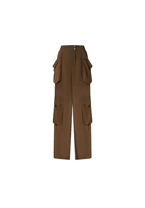 Pantalone Pinko donna Sottocasa 104751 A21F Marrone semitrasparente cargo poliestere oversize fit smock coulisse PINKO | Pantaloni | 104751 A21FS1C